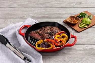 Чавунна кругла гриль-сковорода Le Creuset Signature, 25 см, для всіх плит і духовок, червона