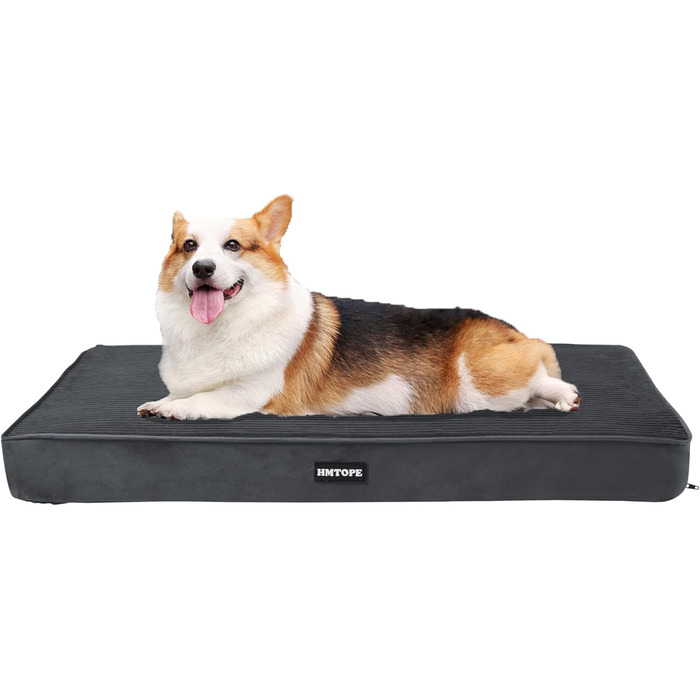 Ортопедичний лежак для собак HMTOPE, 9 см товщина, для середніх собак, знімний та пральний, з антиковзною основою, водонепроникне внутрішнє покриття, 91 см, темно-сірий