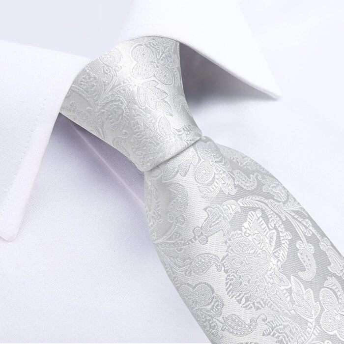 Краватка чоловіча шовкова з візерунком павліочиків та квітів DiBanGu, комплект з нагрудною хустиною, краваттями-манжетами та краваттями-зажимами для весілля та ділових зустрічей, білий