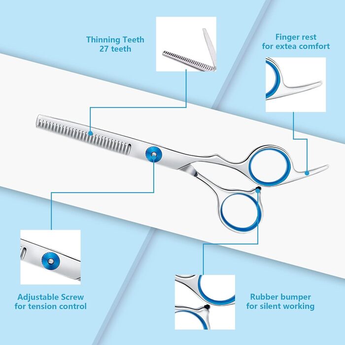 Професійні ножиці для грумінгу собак та котів: титанові, з округлими безпечними кінцями, розріджуючі та прямі ножиці з гребінцем (чорний)