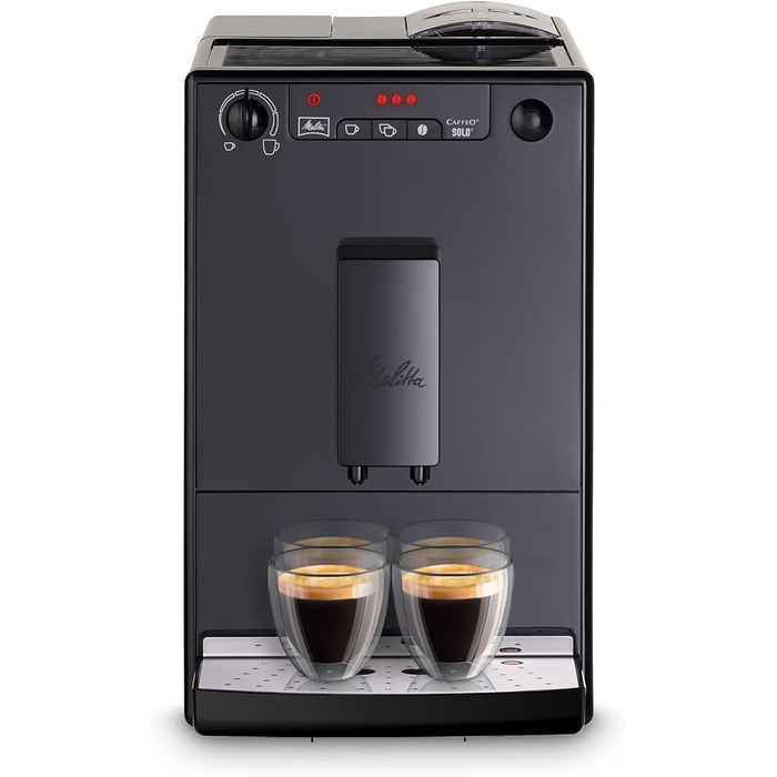 Melitta Solo - Fully automatic coffee machine with adjustable spout, small coffee machine with removable water tank, suitable for e.g. espresso or café crème, pure black Pure Black Single