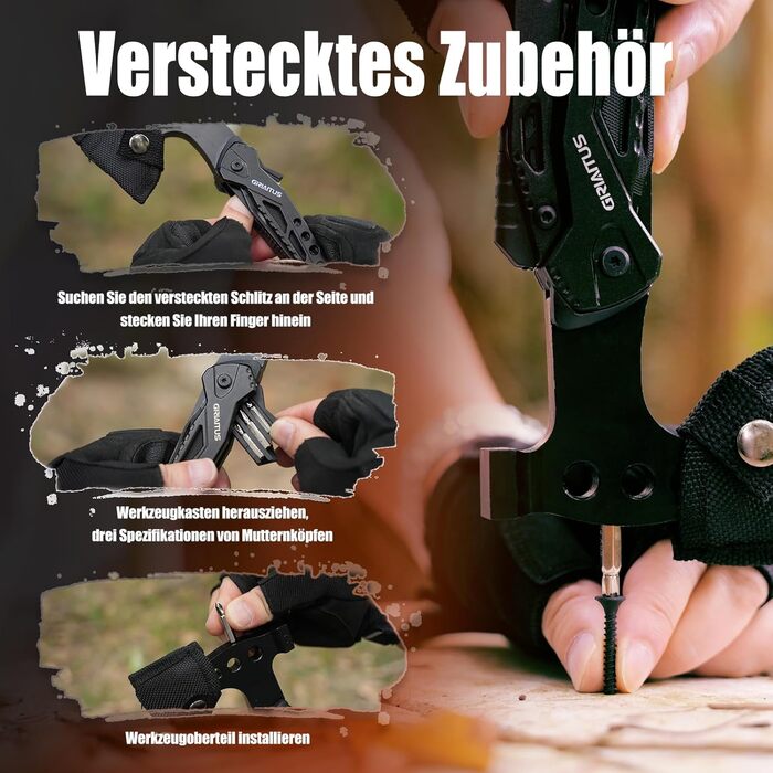 Мультитул 16в1 для чоловіків: набір для кемпінгу, виживання, подарунок на День батька. З сокирою, молотком, плоскогубцями, пилкою, викрутками, відкривачкою для пляшок та ін. Чорний колір