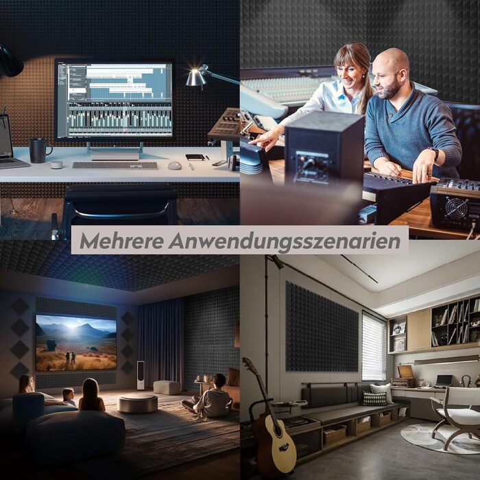 Акустичний пірамідний поролон самоклеящийся для звукоізоляції, 24 шт, чорний, 30x30x5 см — панелі для студії, офісу та дому