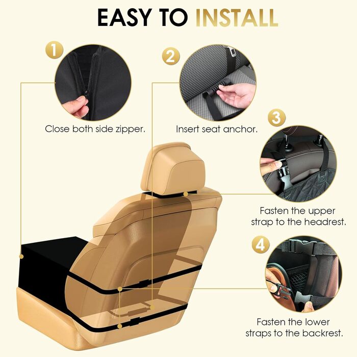 Автомобільний лежак для собак на заднє сидіння, чорний. Міцний, водонепроникний, з ременями безпеки. Підходить для собак малого та середнього розміру.