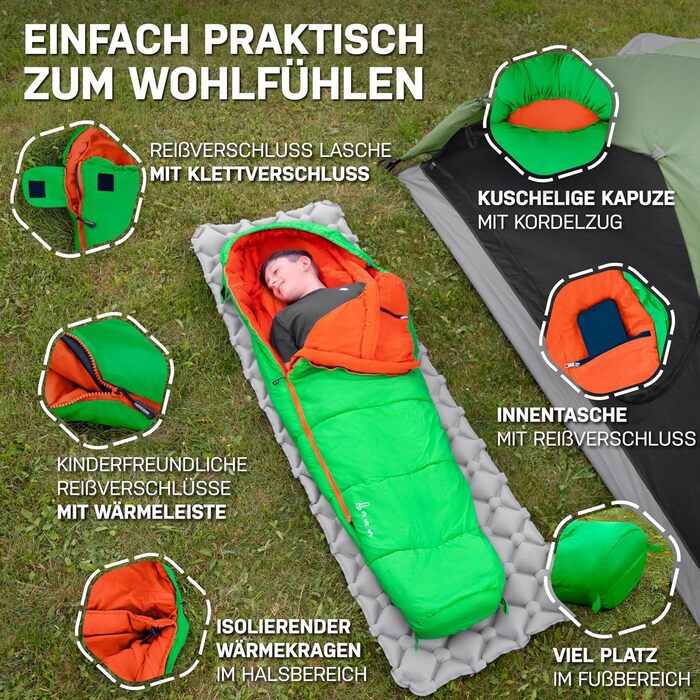 Дитячий спальний мішок для хлопчиків та дівчаток до 145 см | 100% бавовна | Легкий та теплий спальник-кокон | Outdoor спальник для кемпінгу [1200г] | Кольори: фіолетовий/бірюзовий (зелений/помаранчевий)