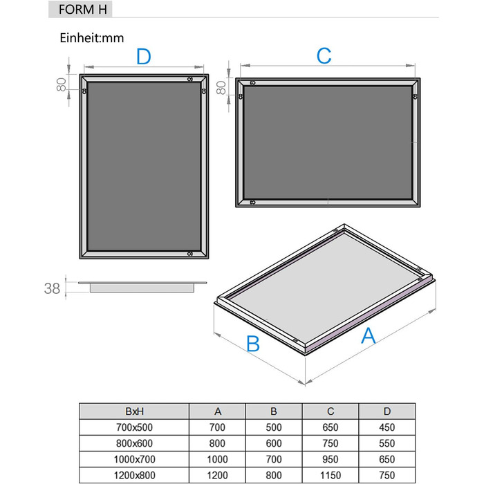 LED дзеркало для ванної кімнати з підсвічуванням 50x70 см, без годинника, 3 кольори світла, сенсорне регулювання, протизапотівання, збільшення