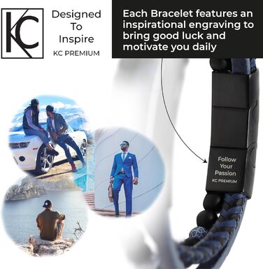 Браслет чоловічий шкіряний з тигровим оком та лавовим каменем, ручної роботи, з гравіюванням, регульований магнітний замок (синій)