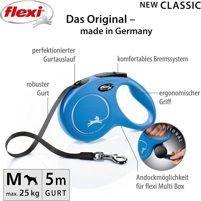 Flexi Classic L рулетка для собак до 50 кг, блакитна, 5 м (для собак до 25 кг)