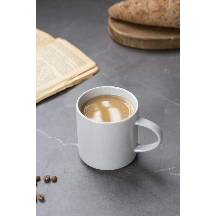 Набір посуду Nebula для 6 осіб: 18-частинний набір тарілок та набор салатників, розписний посуд з каменю, сервіз, придатний для мікрохвильової печі та посудомийної машини, колір кориця (світло-сірий), чашки (355мл, 6 шт.)