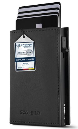 SF SCOFIELD Duality Magflip: Чоловіче карткове портмоне з RFID захистом та відділенням для монет. Slim Wallet для 9-10 карток. Матовий чорний магнітний замок.