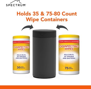 Spectrum Diversified Dekorative Wet Wipe Dispenser, Refillable Wet Wipe Holder for Household Cleaning, Stylish Cleaning Cloth Holder, Alloy Steel, Black, 1 Count (Pack of 1)
