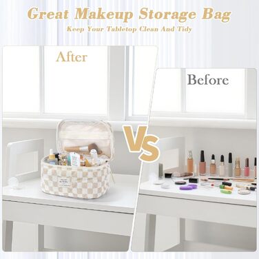 Набір косметичок 3 шт. з квітковим принтом, для подорожей та повсякденного використання | Косметичка для макіяжу для жінок та дівчат. Хакі в клітинку