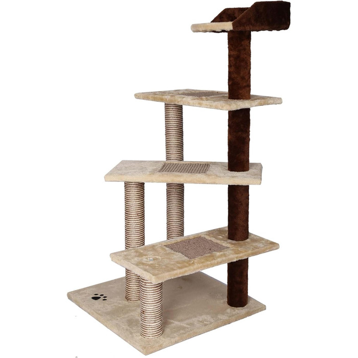 Wiltec Scratching Post 100 cm with Sisal in Beige/Brown, Cat Tree with 3 Resting Areas, Cat Scratching Post with Viewing Platform, 2-Color Cat Scratching Post