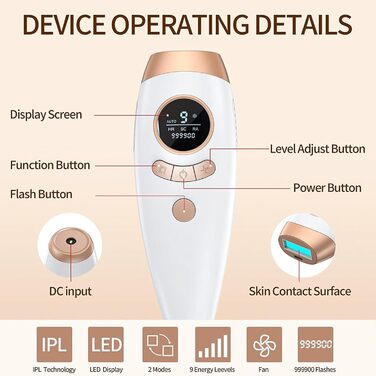 Пристрій для епіляції IPL, безболісне видалення волосся, LCD-дисплей, для жінок та чоловіків, для обличчя, ніг, зони бікіні, білий