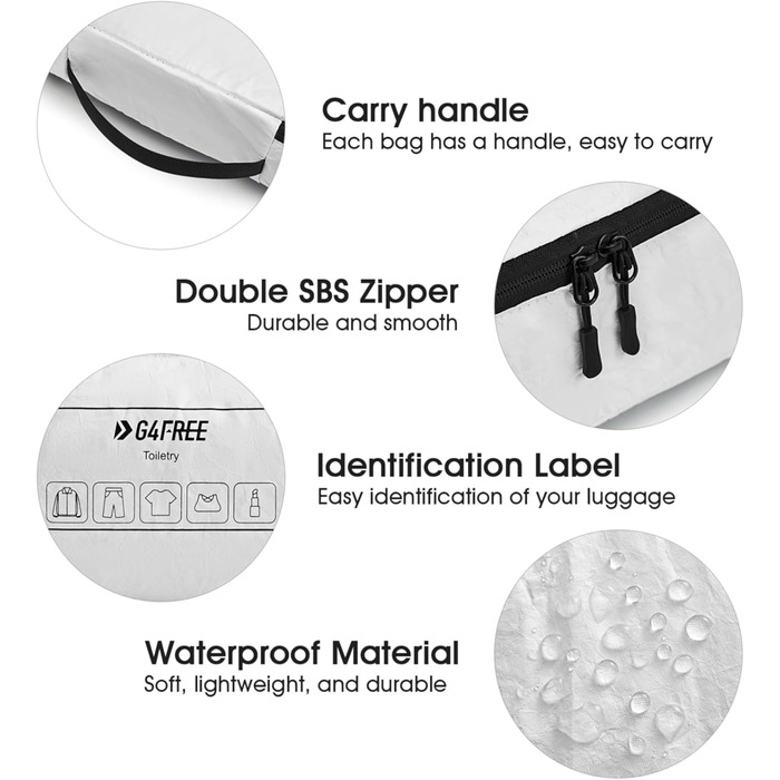 Набір органайзерів для валізи G4Free (6 шт) з Tyvek - розширювані сумки для одягу в подорож