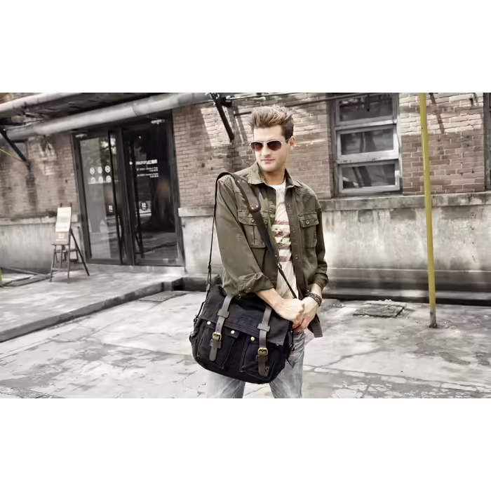 Eysee Shoulder Bag for Men Canvas Crossbody Bag Daypack for Everyday Use and Sports 35cm (L) X 30cm (H) X 10cm (W) (Black)