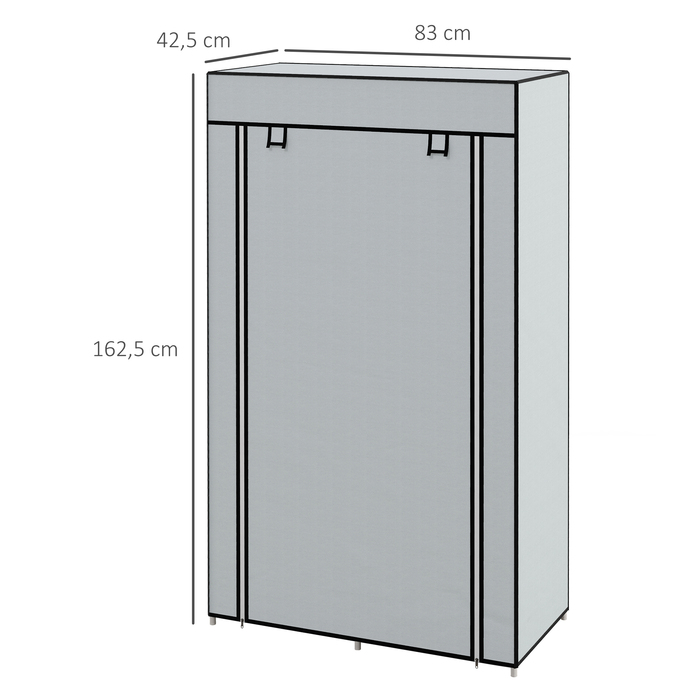 HOMCOM Fabric Closet, Space-Saving Wardrobe with 5 Compartments & Clothes Rail, Zipper, Folding Closet in Light Grey