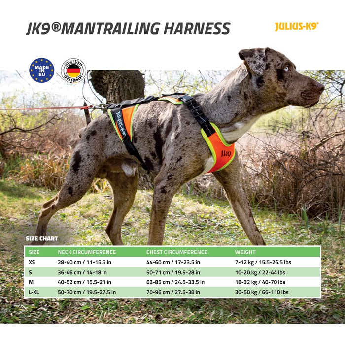 Нашийник для дратхаунда Juliu-K9 Mantrailing 19MTR з неоновим кантом (XS, помаранчевий)