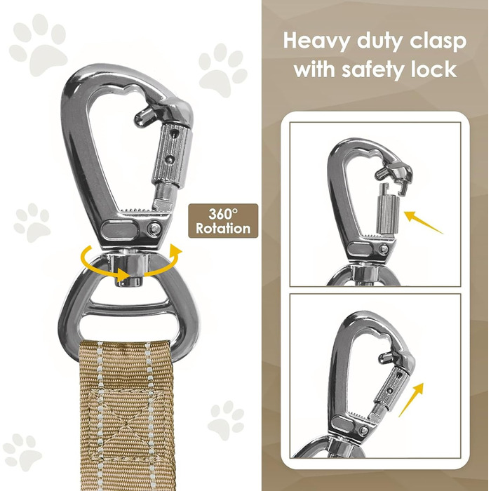 Тактична повідок для собак AUBELL, міцна, світловідбиваюча, без натягу, з амортизатором, для середніх та великих собак, з зручним двошаровим ручним захопленням, автомобільний ремінь безпеки, обертання на 360°, зелений (4-6 футів, коричневий)