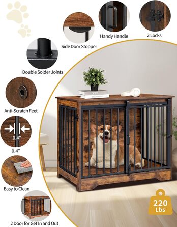 Hzuaneri Modern Wooden Dog Crate Furniture - Indoor Dog Box with Sliding Doors for Small/Medium Dogs - 81cm Height, 55x81x67.5cm, Vintage Brown DFC83601B