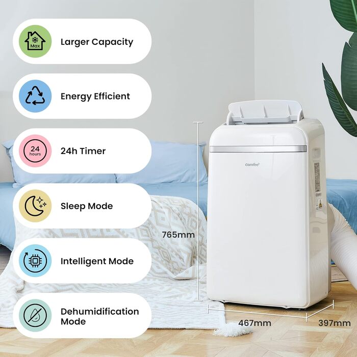 Мобільний кондиціонер Comfee Breezy Cool Pro 2.0, 7000 BTU (2kW), охолодження, вентиляція, осушення, керування через додаток, для приміщень до 68 м³