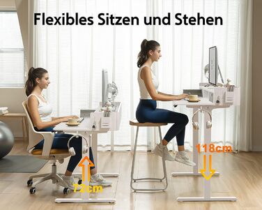 Electric Standing Desk with Drawers - 120x60cm Adjustable Height Desk for Home Office & DIY Pegboard