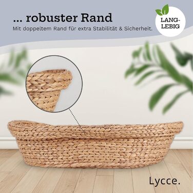 Клітка-ліжко для котів та маленьких собак | Овальна форма з високим бортиком | Матеріал: ротанг (Водяна гіацинт) | Розмір: 72 x 56 x 17 см | Знімний наволочка, прання при 30°C