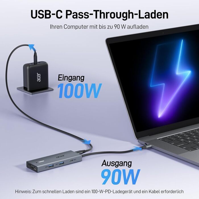 Док-станція Acer USB-C 9-в-1: Dual HDMI 4K@60Hz, 3xUSB-A, USB-C 5Gbps, 100W PD, SD/TF, для Dell, Chromebook, MacBook, Surface