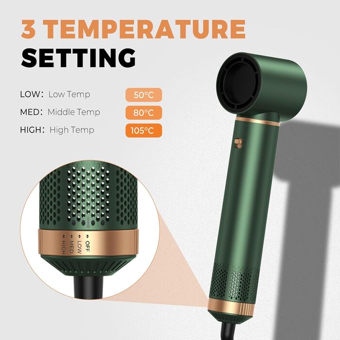 Набір для укладки волосся 5 в 1: фен, плойка, брашинг, термощітка, для створення об'єму, локонів та випрямлення. Зелений колір