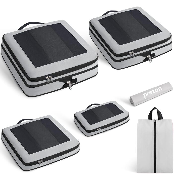 Набір кубиків-органайзерів для подорожей Prezon: 6 шт, сірий, з розширюваним сітковим вікном