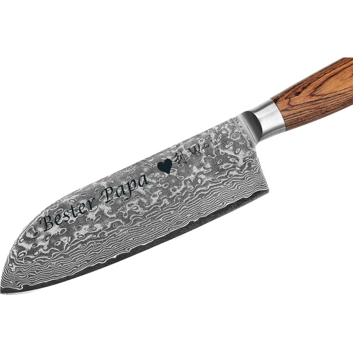Ніж кухонний Wakoli EDIB Pro Santoku з дамаської сталі (VG10) 17 см, рукоять Pakkawood, подарункова коробка - для м'яса, риби та овочів, з можливістю гравіювання