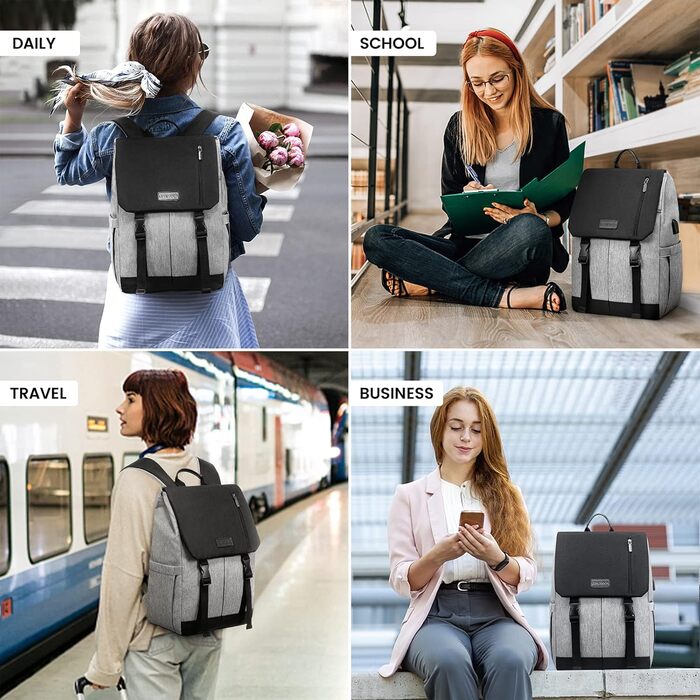 LOVEVOOK Рюкзак для жінок Елегантний 15.6 дюймів для ноутбука Водостійкий Шкільний рюкзак для дівчаток, підліток, рюкзак для жінок, рюкзак на кожен день, для університету, школи, подорожей, бізнесу (15.6 дюймів, Сірий, Чорний)