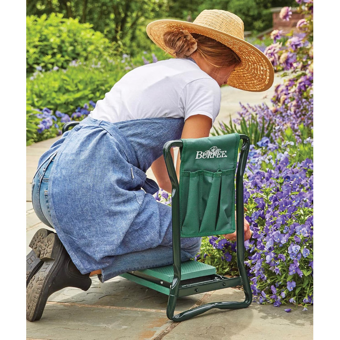 Burpee 92314 Garden Kneeling Bench with Cushion, Seat Bench and Removable Tool Bag, Easy to Store, Portable Outdoor Bench, Foldable and Lightweight