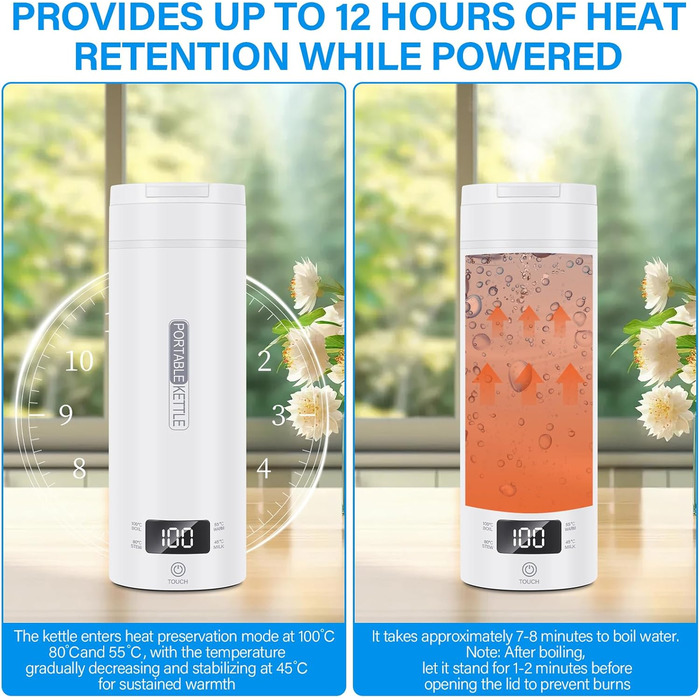 Електричний дорожній чайник Mkitnvy 500 мл, портативний, нержавіюча сталь 304, автоматичне вимкнення, швидкий нагрів, міні-чайник для дитячого харчування, чаю, кави