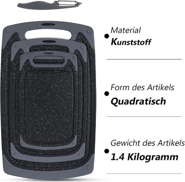 Набір обробних дощок для кухні з неслизькими ніжками та канавкою для соку, BPA-free, чорний