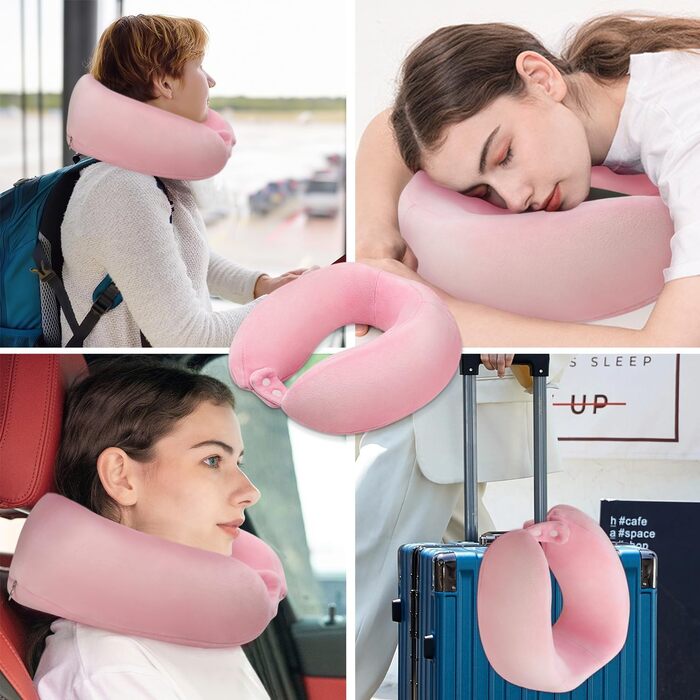 Подушка для шиї у формі U, Memory Foam, для подорожей (рожева)