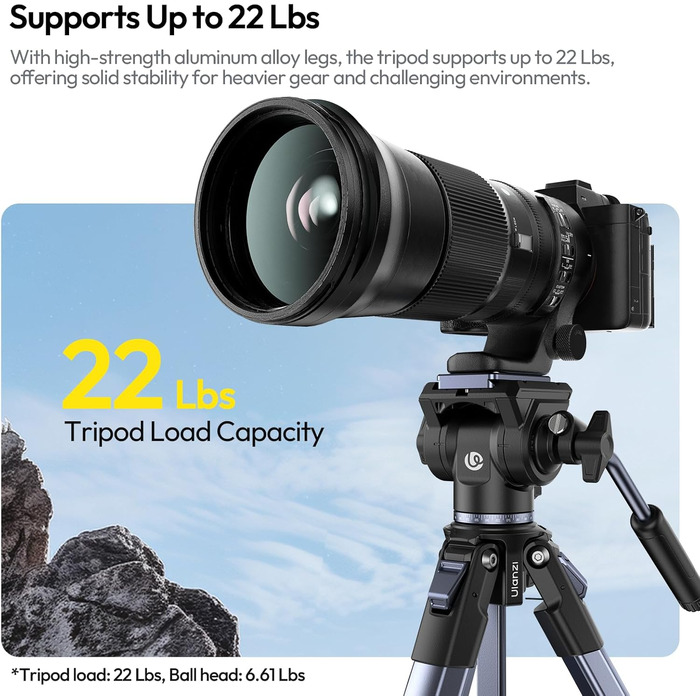 Штатив ULANZI Ombra II 156 см з кульковою головкою 360°, швидкознімною платформою та тримачем для телефону. Підходить для DSLR, Mirrorless камер, смартфонів. Вага 1,21 кг, вантажопідйомність 10 кг. Версія з ручкою на швидкознімній платформі чорного кольор