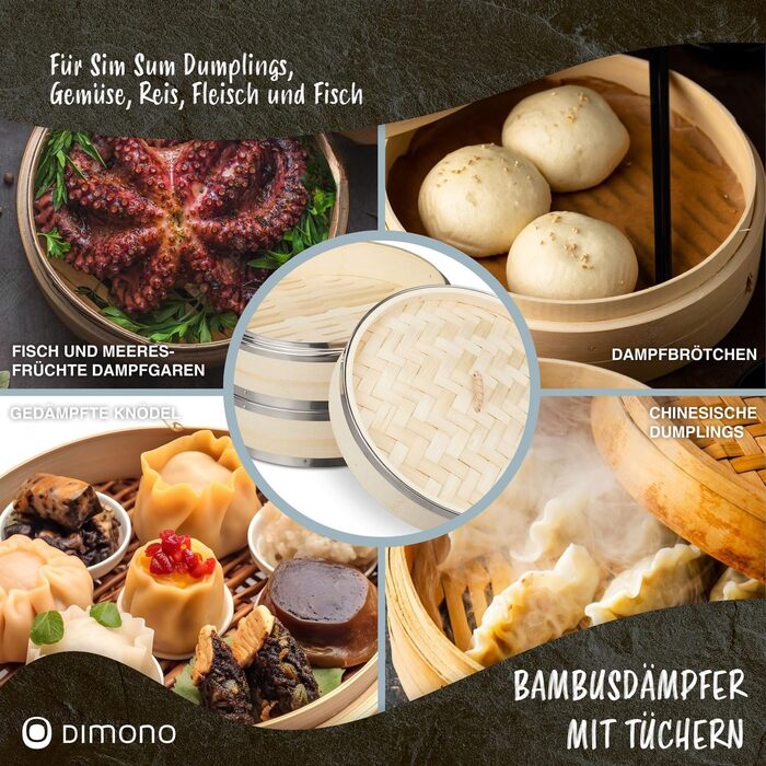 Пароварка Dimono® з бамбуком та нержавіючою сталлю, 2 яруси, набір з 2 шт.