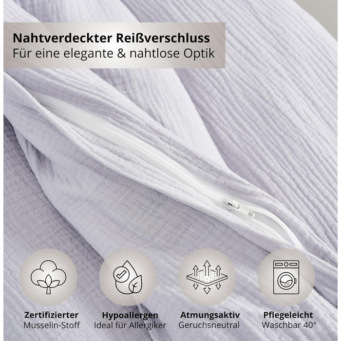 Набір постільної білизни для дитячого ліжечка Kinderbettwäsche: 2 шт. (100x135 см, 40x60 см) | Органічна бавовна, сертифікат ÖkoTex, для алергіків | Набір постільної білизни з мусліну для дітей | Сірий колір