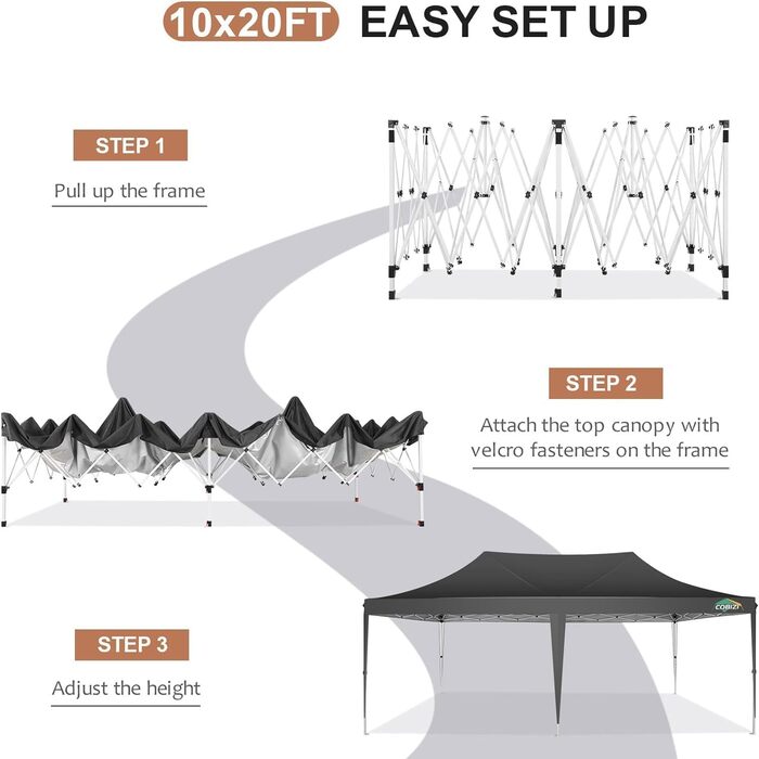 COBIZI Pavilion 3x3 Waterproof, Stable, Winter-Proof Party Tent, Folding Pavilion 3.0, 100% Waterproof and UV 50+ Portable High-End Portability Garden Pavilion (Black, 3x6 with 6 Side Walls)