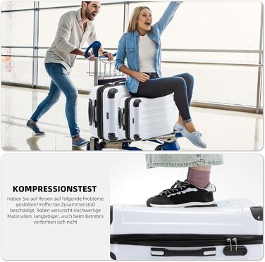 Набір валіз Beibye: 3 валізи з жорстким корпусом, роликові валізи для подорожей (білий)