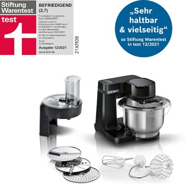 Bosch Kitchen Machine Series 2 MUMS2EB01, Stainless Steel Bowl 3.8 L, Planetary Mixer, Dough Hook, Beaters and Whisk (Stainless Steel), Food Processor Attachment, 3 Discs, 700 W, black