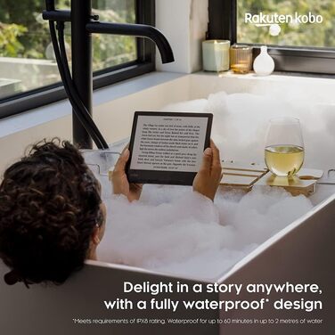 Kobo Sage: Електронна книга з 8-дюймовим HD-екраном Carta E Ink, водонепроникність, Bluetooth, Wi-Fi, 32GB, регулювання яскравості та колірної температури, фільтр блакитного світла