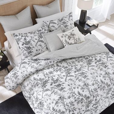 Комплект постільної білизни Laura Ashley Kingsize: двостороння бавовняна постіль з наволочками (Queen, Amberley Black/White)