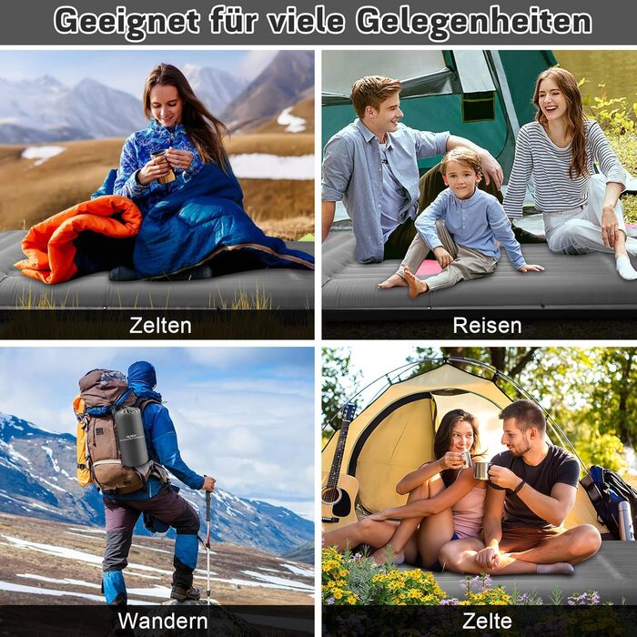 MILFECH Килимок для кемпінгу самонадувний, 14 см, з інтегрованими подушками та насосом для ніг, ультралегкий, водонепроникний, для відпочинку на природі, туризму, зелений (сірий)