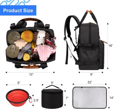 Modoker Airline Approved Pet Carrier Backpack with Organizer Pockets - Travel Tote Bag for Dogs & Cats - Includes Food Containers & Mat - Black