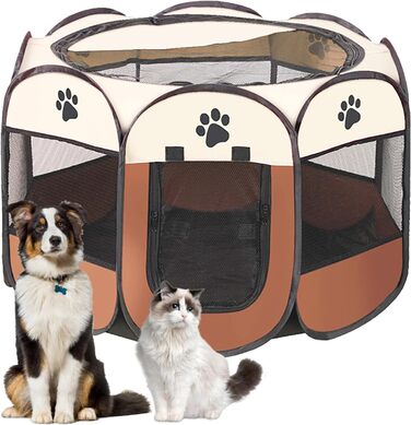 Переносний вольєр для цуценят, клітка для собак та котів, вольєр для кроликів, складаний, водовідштовхувальне полотно Оксфорд (Коричневий, 8, S)