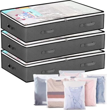 Коробки для зберігання під ліжком, 3 шт. Складані контейнери для білизни з 6 кишенями, органайзер для ліжка з ручками та блискавкою, коробки для одягу та постільної білизни