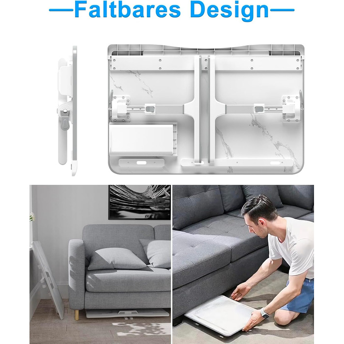 Столик для ноутбука Potuopy з регулюванням висоти та кута нахилу, X-Large, для роботи, читання та їжі на ліжку/софі, 60*40 см, білий мармур