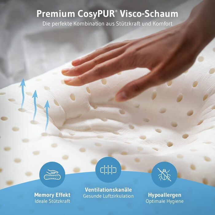 Ергономічна подушка для сну на боці ACAMAR (Memory Foam) з терморегулюючим чохлом, форма метелика, біла